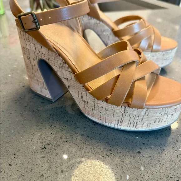 Crown Vintage Tan Cork Wedge Sandals - Picture 2 of 5